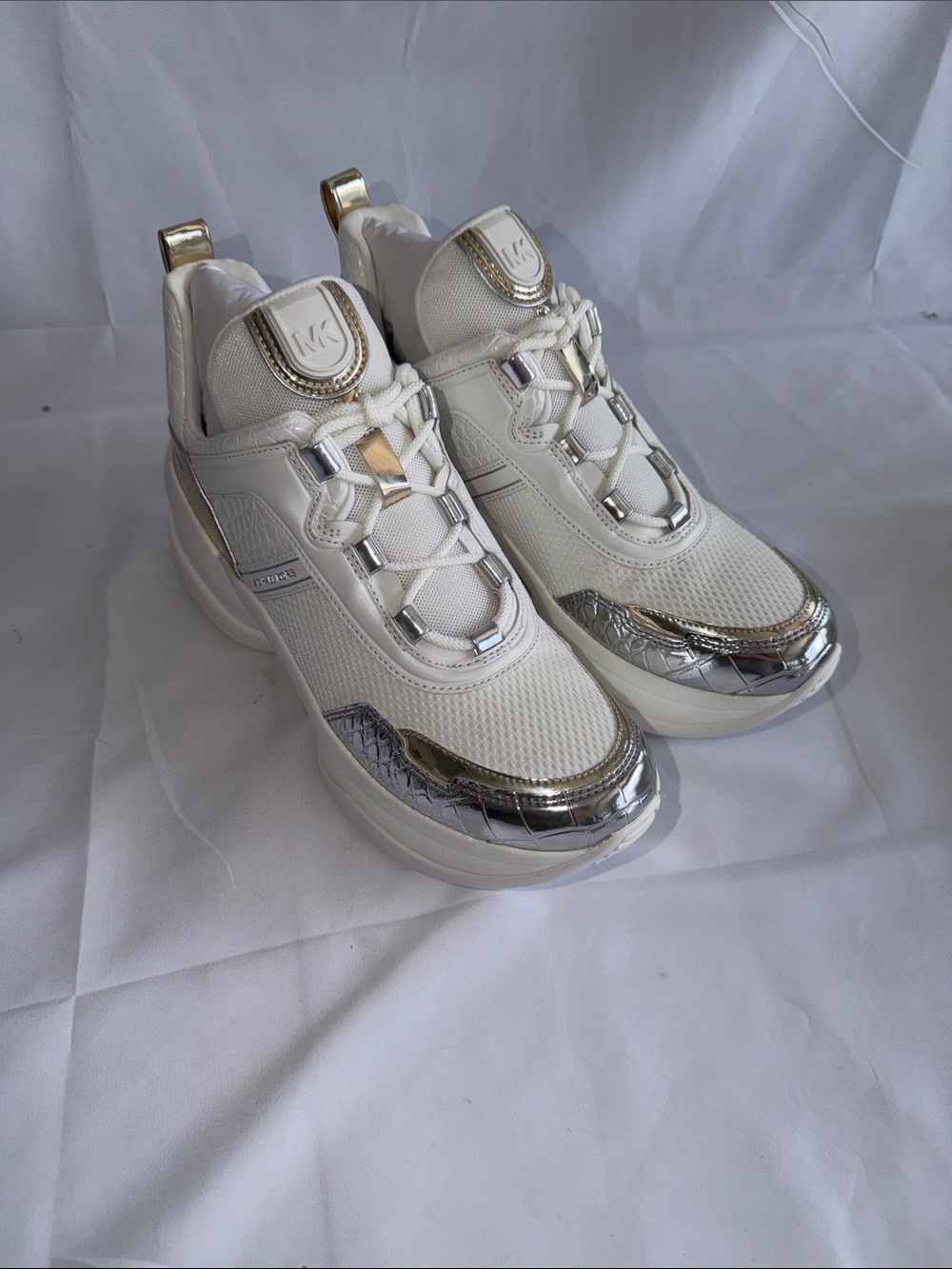 Michael Kors Olympia Trainer Pale Gold Multi Platform Chunky Sneakers Size 10